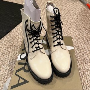 ASRA Milk Leather Lace Up Combat Boots